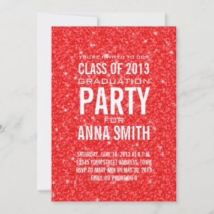 GIRLY CLASS OF 2013 PARTY INVITATION   RED GLITTER