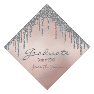 Girly Class of 2021 Blush Pink Glitter Ombre Graduation Cap Topper