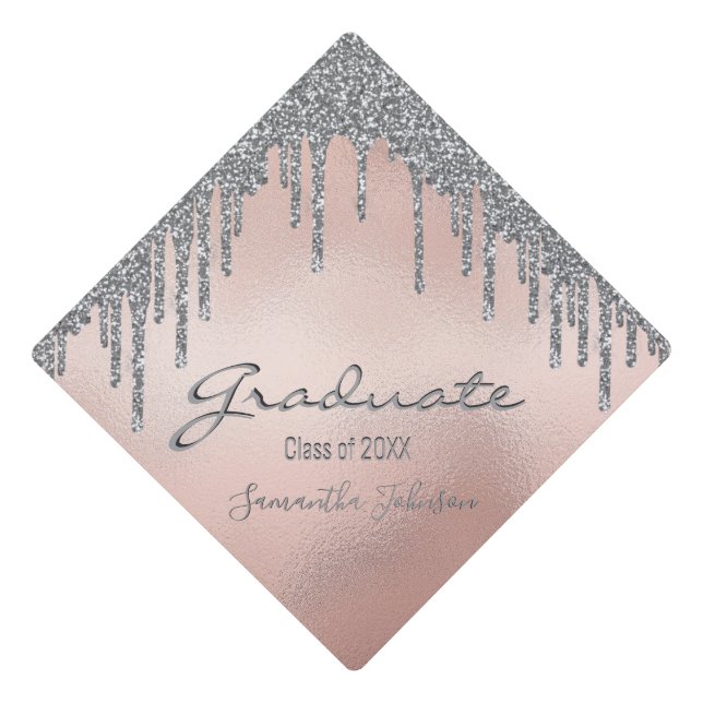 Girly Class of 2022 Blush Pink Glitter Ombre Graduation Cap Topper (Front)