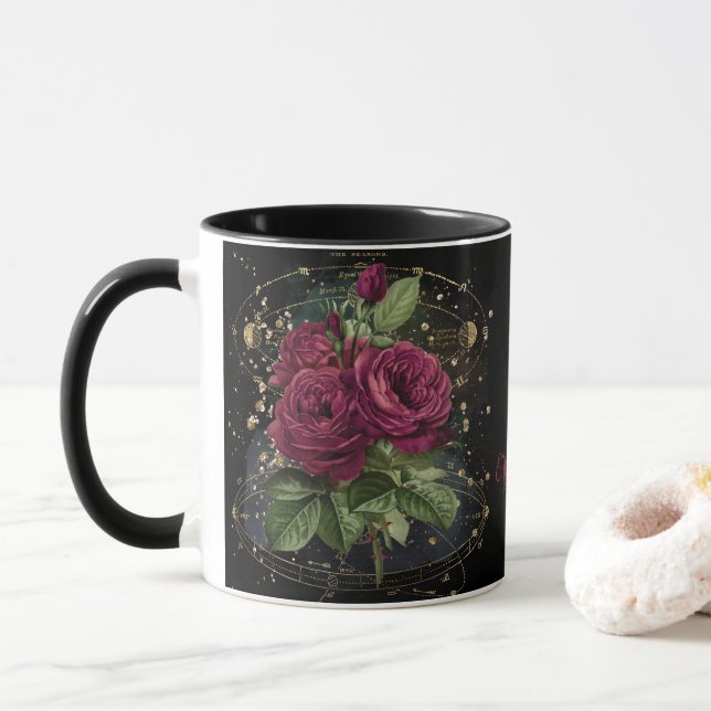Girly collage – blood red roses  mug (With Donut)