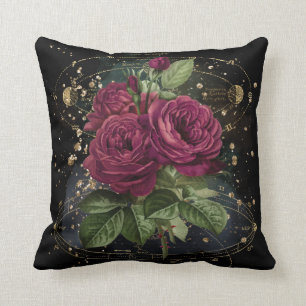 Girly collage – blood red roses  throw pillow