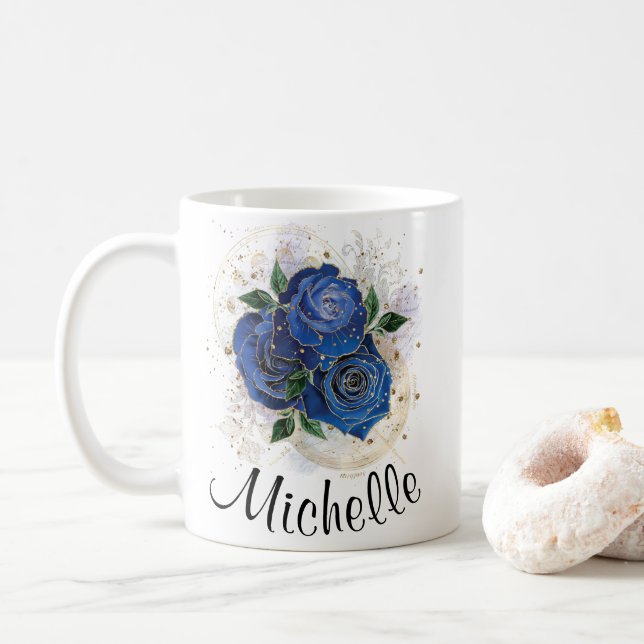 Girly collage - midnight blue custom mug (With Donut)