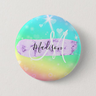 Girly Colorful Unicorn Rainbow Hearts Monogram 2 Inch Round Button