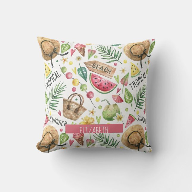 Girly Colourful Beach Relax  Throw Pillow (Front)