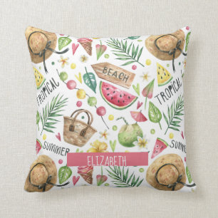 Girly Colourful Beach Relax  Throw Pillow