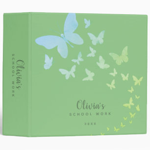 Girly Colourful Butterflies Personalized Green Binder