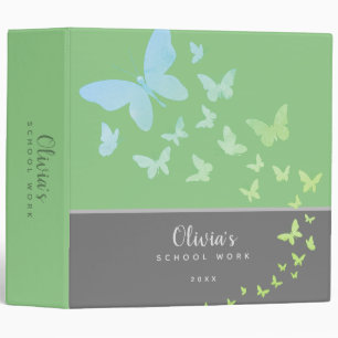 Girly Colourful Butterflies Personalized Green Gre Binder