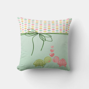 Girly Colourful Buttons,Turtles In Love Throw Pillow