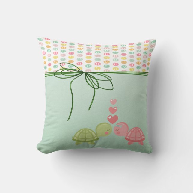 Girly Colourful Buttons,Turtles In Love Throw Pillow (Front)