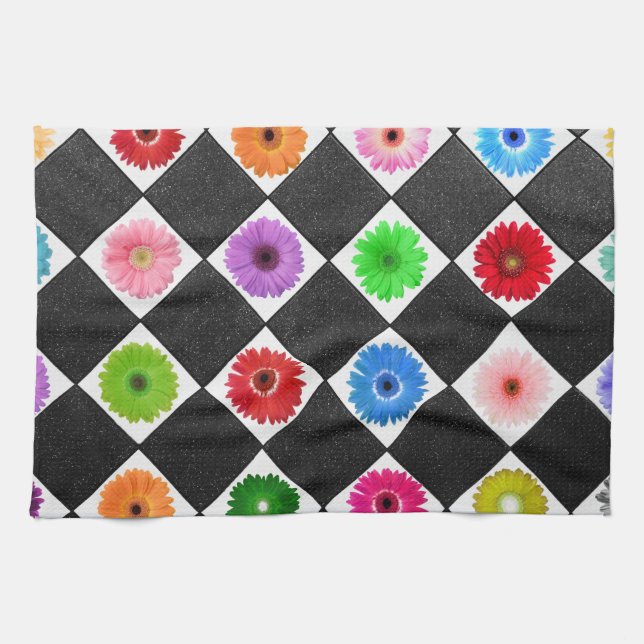 Girly Colourful Daisy Kitchen Towel (Horizontal)
