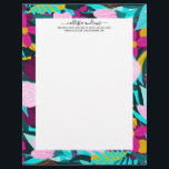 Girly Colourful Floral Leaves Illustration Pattern Letterhead<br><div class="desc">This girly and modern pattern is perfect for the trendy and stylish woman. It features hand-drawn burgundy red, golden yellow, teal green, blush pink, aqua blue, and neon pink flowers and leaves illustrated pattern. It's pretty, elegant, unique, and original. Stylize with this custom illustrated design done by the artist of...</div>