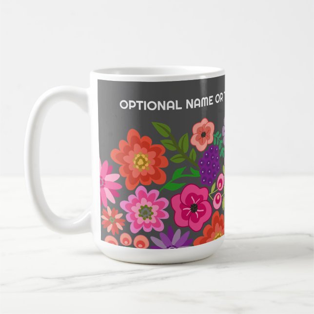 Girly Colourful Floral Pattern Custom Name Monogra Coffee Mug (Left)