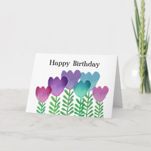 Girly Colourful Flowers Happy Birthday  Card
