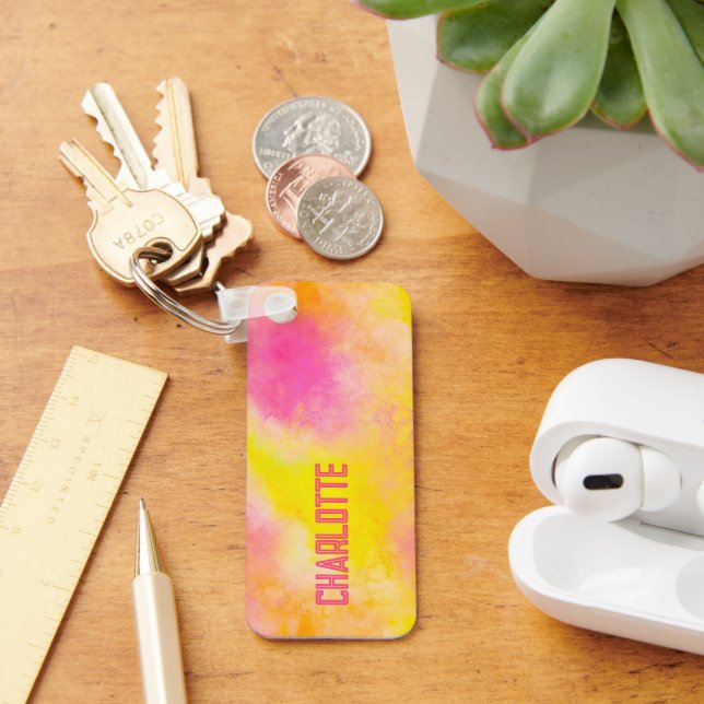 Girly Colourful Gradient Luminous Joy + Name Keychain (Desk)