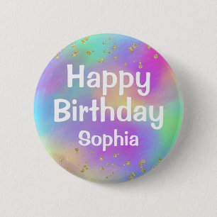 Girly Colourful Happy Birthday Unicorn Gold 2 Inch Round Button