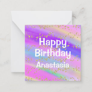Girly Colourful Happy Birthday Unicorn Gold Glitte Card