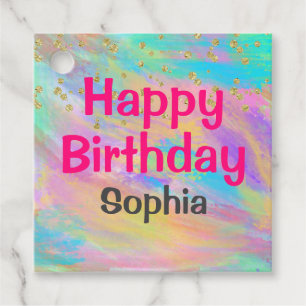 Girly Colourful Happy Birthday Unicorn Gold Glitte Favour Tags