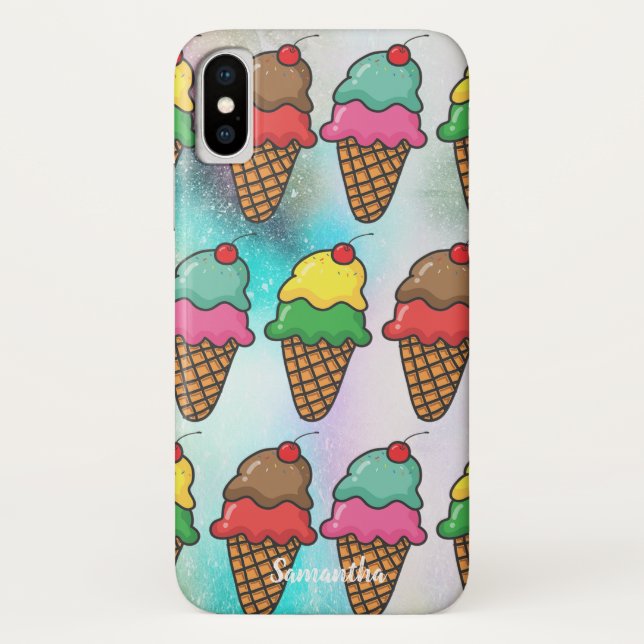 Girly Colourful Ice Cream Cones - Personalized Case-Mate iPhone Case (Back)
