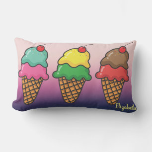 Girly Colourful Ice Cream Cones - Personalized Lumbar Pillow