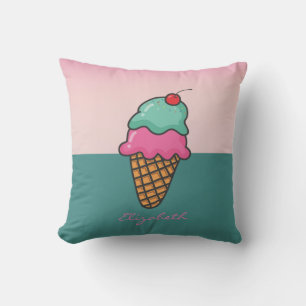 Girly Colourful Ice Cream Cones - Personalized Throw Pillow