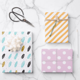Girly colourful pattern stripes and dots pink blue wrapping paper sheet
