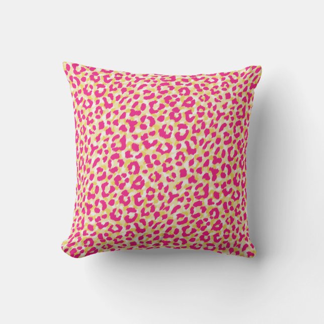 Girly colourful pink cheetah print monogram throw pillow (Front)