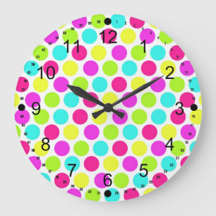 Girly Colourful Polka Dots Pattern for Girls Large Clock