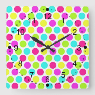 Girly Colourful Polka Dots Pattern for Girls Square Wall Clock