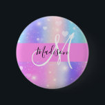 Girly Colourful Unicorn Rainbow Hearts Monogram 2 Inch Round Button<br><div class="desc">Girly and cute button with a colourful pink,  purple,  lilac,  blue and green unicorn rainbow hearts sparkly background. Your custom name and monogram are written in an elegant hand lettered script with a pink background. A perfect birthday or Christmas gift!</div>