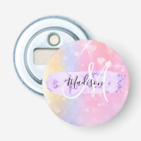 Girly Colourful Unicorn Rainbow Hearts Monogram