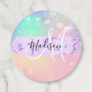 Girly Colourful Unicorn Rainbow Hearts Monogram Favour Tags