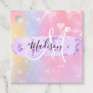 Girly Colourful Unicorn Rainbow Hearts Monogram Favour Tags