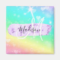 Girly Colourful Unicorn Rainbow Hearts Monogram