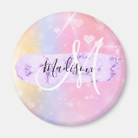 Girly Colourful Unicorn Rainbow Hearts Monogram