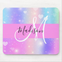 Girly Colourful Unicorn Rainbow Hearts Monogram