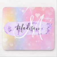Girly Colourful Unicorn Rainbow Hearts Monogram