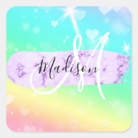 Girly Colourful Unicorn Rainbow Hearts Monogram
