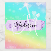 Girly Colourful Unicorn Rainbow Hearts Monogram
