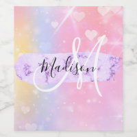 Girly Colourful Unicorn Rainbow Hearts Monogram