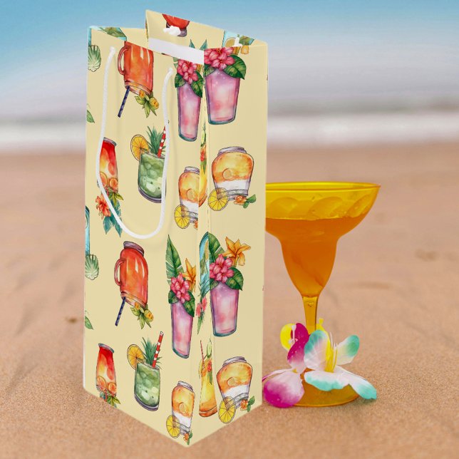 Girly Colourful Watercolor Cocktail Pattern Wine Gift Bag (Creator Uploaded)