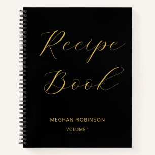 Girly Cookbook Black And Gold Recipe Script Notebook