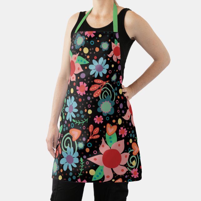 Girly Cooking Black Floral Inspirivity apron (Insitu)