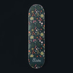 Girly & Cool Modern Navy Blue Botanical Flowers Skateboard<br><div class="desc">This modern and cool kids skateboard design features a garden flower pattern,  with a unique botanical and flower print on a navy blue background,  and can be personalized with your girls name. The perfect girly floral gift for any skateboard enthusiast.</div>