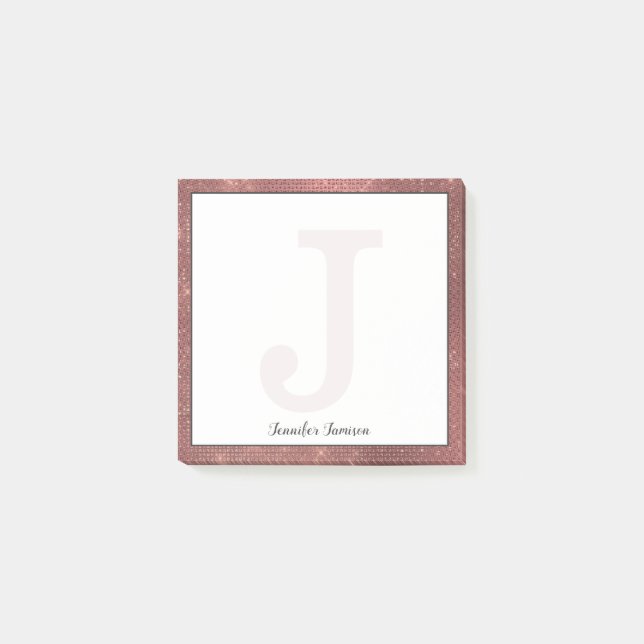 Girly Copper Diamond Glitter Small Monogram Name Post-it Notes (Front)