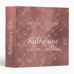 Girly Copper Glitter Diamond Glam Monogram Name Binder