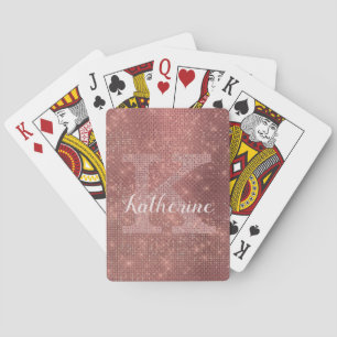 Girly Copper Glitter Diamond Glam Monogram Name Playing Cards