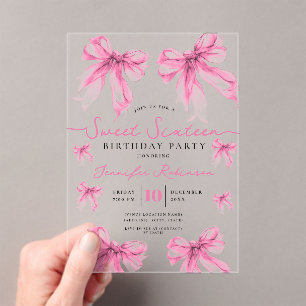 Girly Coquette Bow Sweet 16 Birthday Blush Pink  Acrylic Invitations