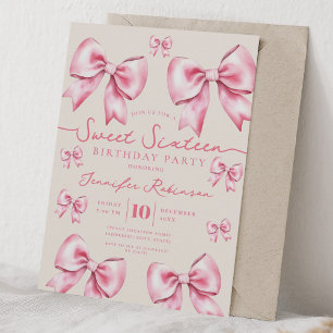 Girly Coquette Bow Sweet 16 Birthday Blush Pink Invitation