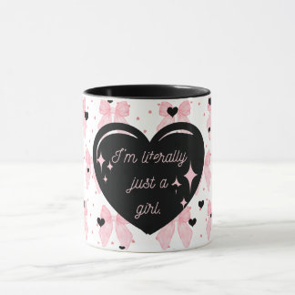Girly Coquette Pink Black Heart Just a Girl Mug