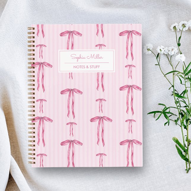 Girly Coquette Pink Bow Monogram Name Notebook (Creator Uploaded)
